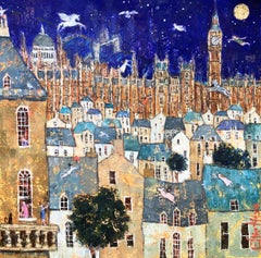 Teach Me To Fly (Peter Pan) - Vibrant City / London by Night: Oil on Canvas