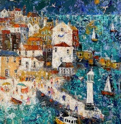 Los Marineros Voladores de St Ives- paisaje contemporáneo colorista