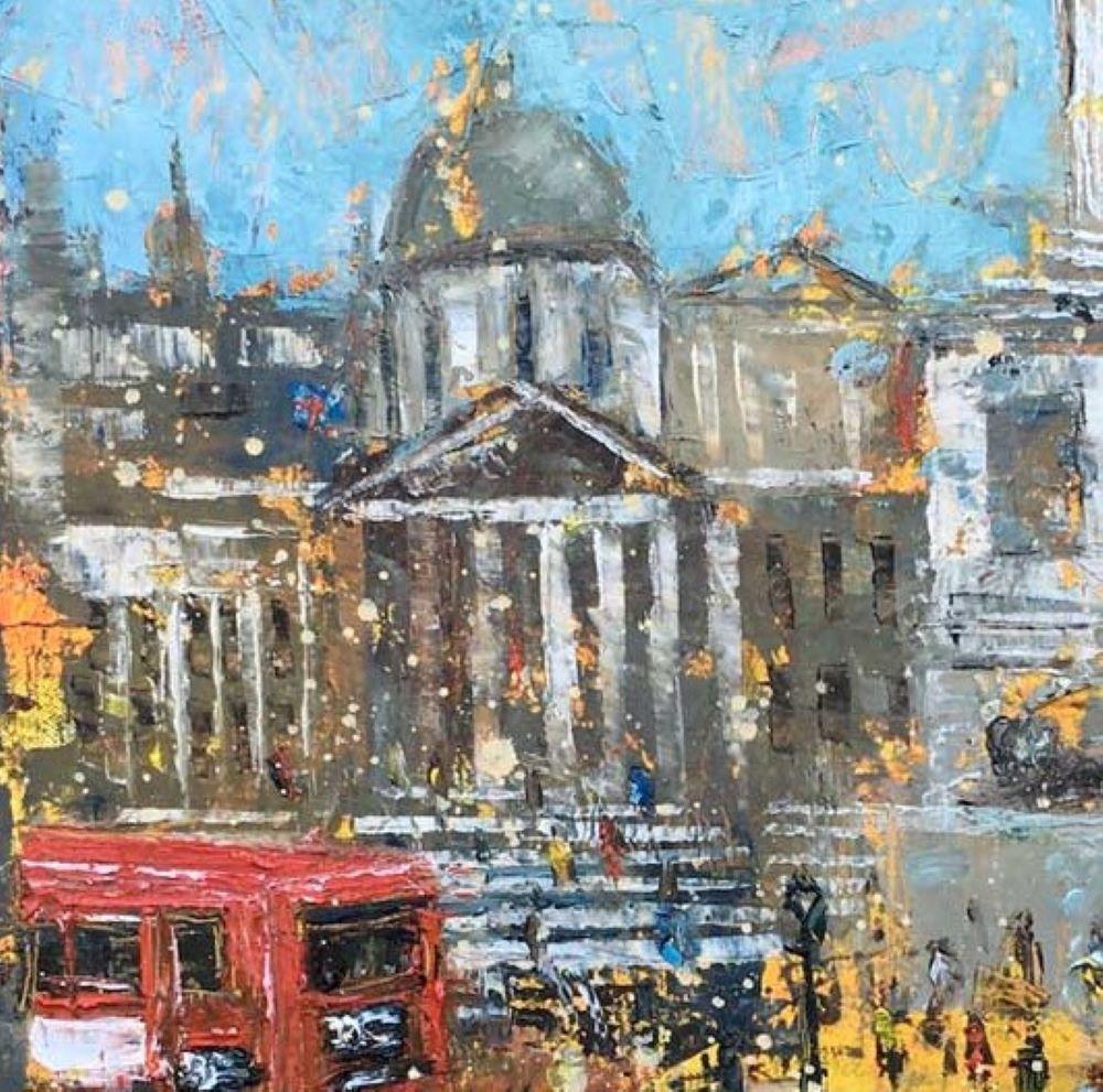 Trafalgar Square - contemporary landscape colourful mixed media painting - Contemporary Painting by Ellie Hesse