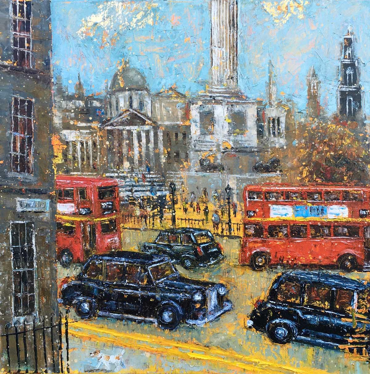 Trafalgar Square - contemporary landscape colourful mixed media painting