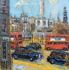 Trafalgar Square - paysage contemporain peinture mixte colorée