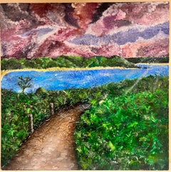 Zeitgenössische britische lila Sonnenaufgang- Coastal Pathway-Landschaft in Padstow