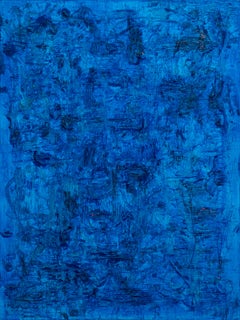 Ellie Riley "Deep Water I" 4-Foot Acrylic on Canvas, Textured Blue Abstract