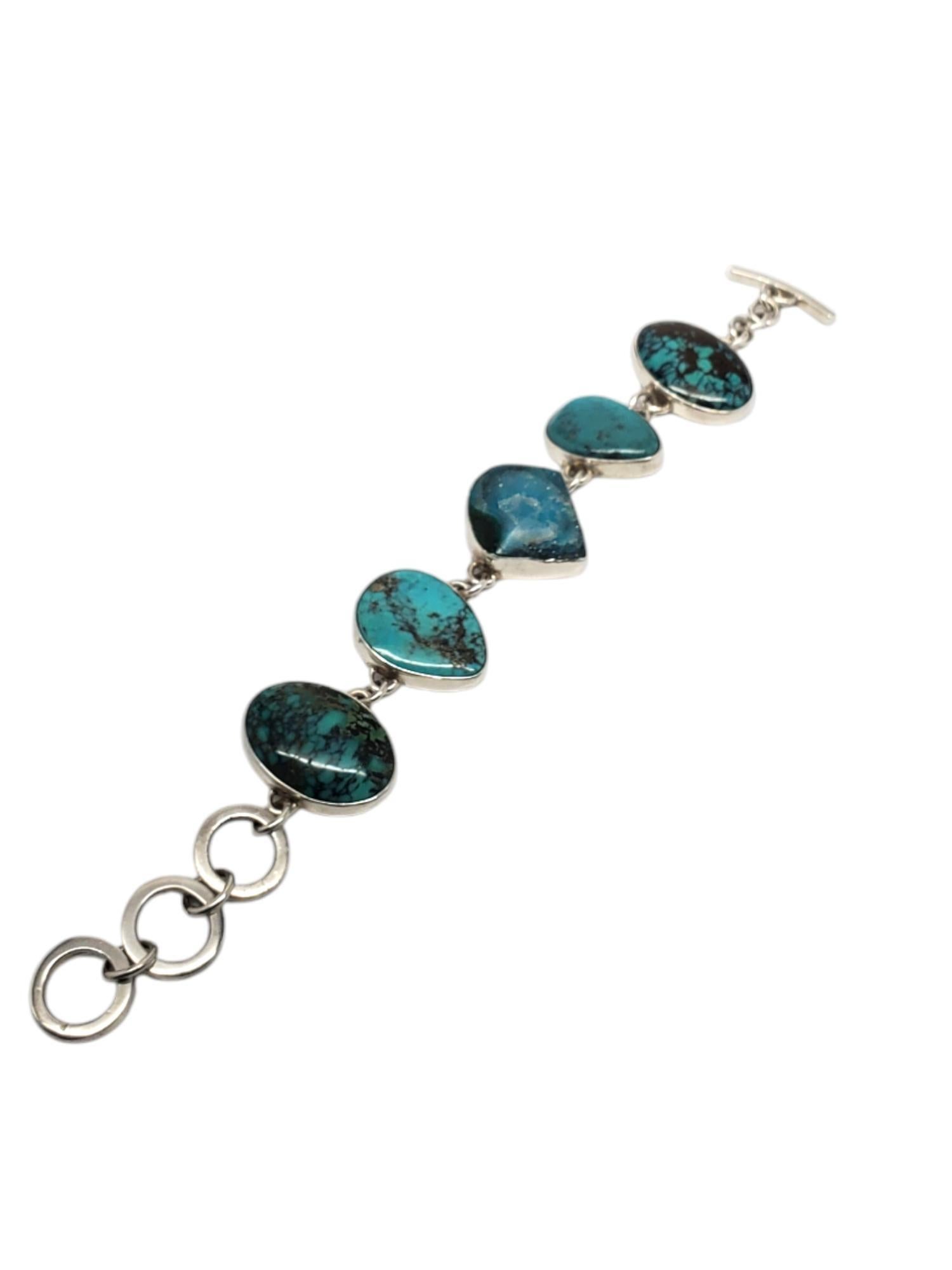 Taglio misto Bracciale a maglie in argento sterling con turchese di Elligators #19505 in vendita