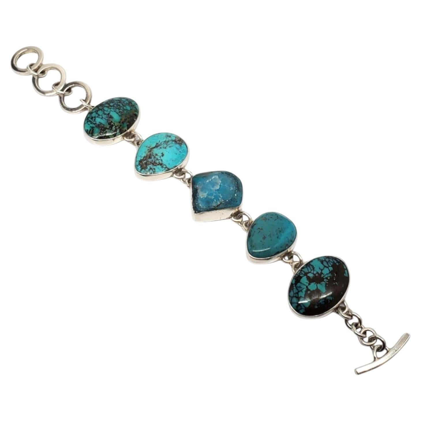 Bracciale a maglie in argento sterling con turchese di Elligators #19505