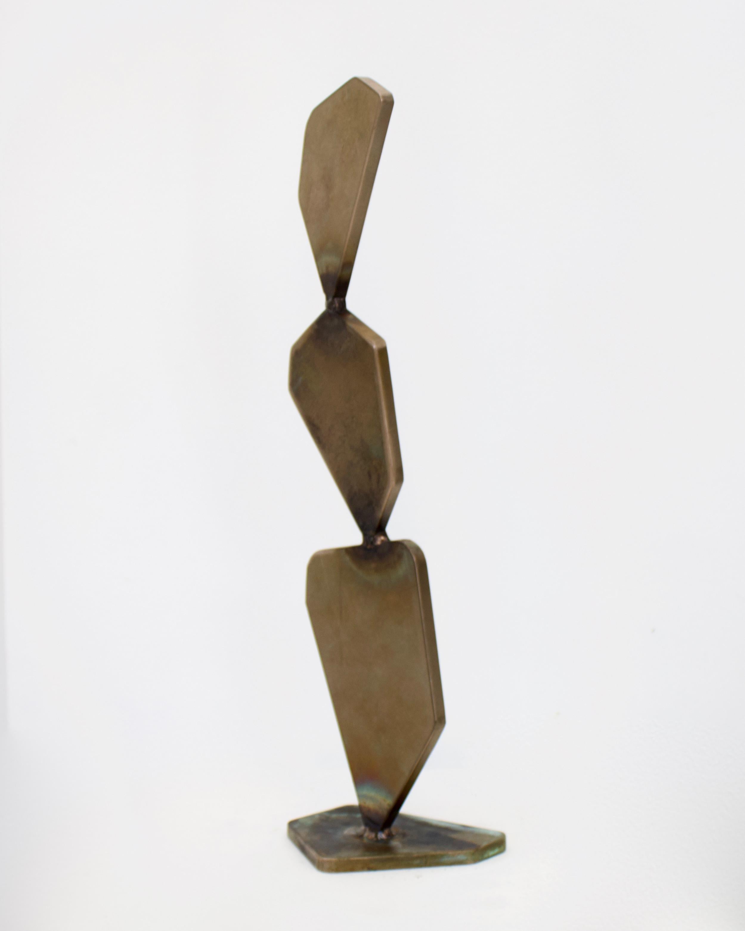 Artist Elliot Bergman bronze small welded polygon sculpture. 
Composed of 3 faceted planes of bronze welded together to form a smaller version of large sculptures Bergman created in 2020 for Resonant Body exhibit at Shane Campbell Gallery. The