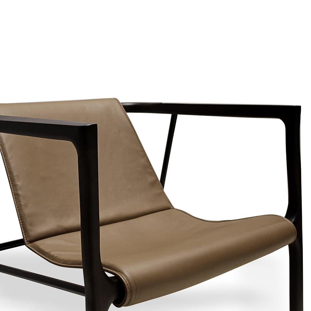 Contemporary Modern Elliot Armchair in Oak, Metal & Leather by Collector Studio For Sale 3