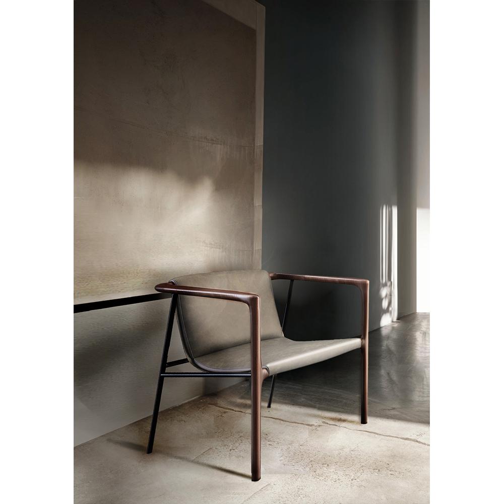 Contemporary Modern Elliot Armchair in Oak, Metal & Leather by Collector Studio For Sale 1