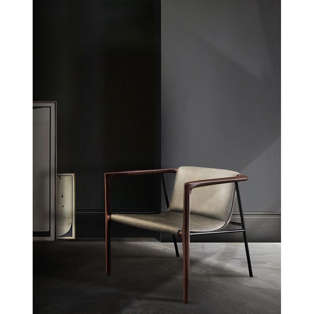 Contemporary Modern Elliot Armchair in Oak, Metal & Leather by Collector Studio For Sale 5