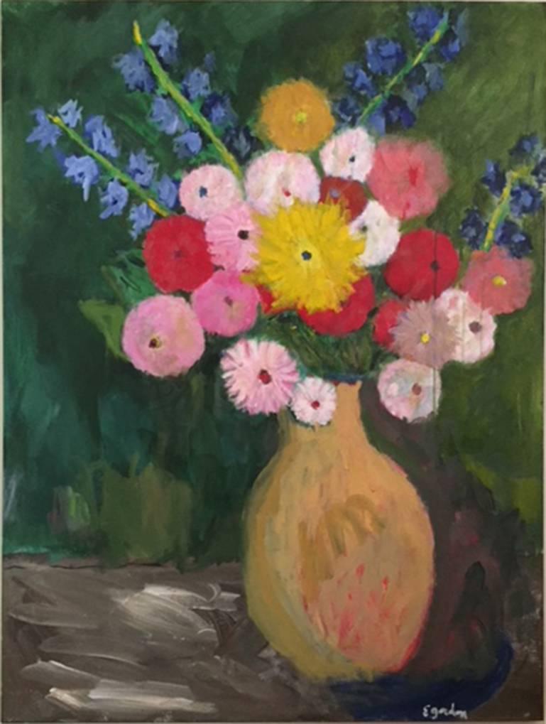 Elliot Gordon Still-Life Painting - Flowers In A Yellow Vase