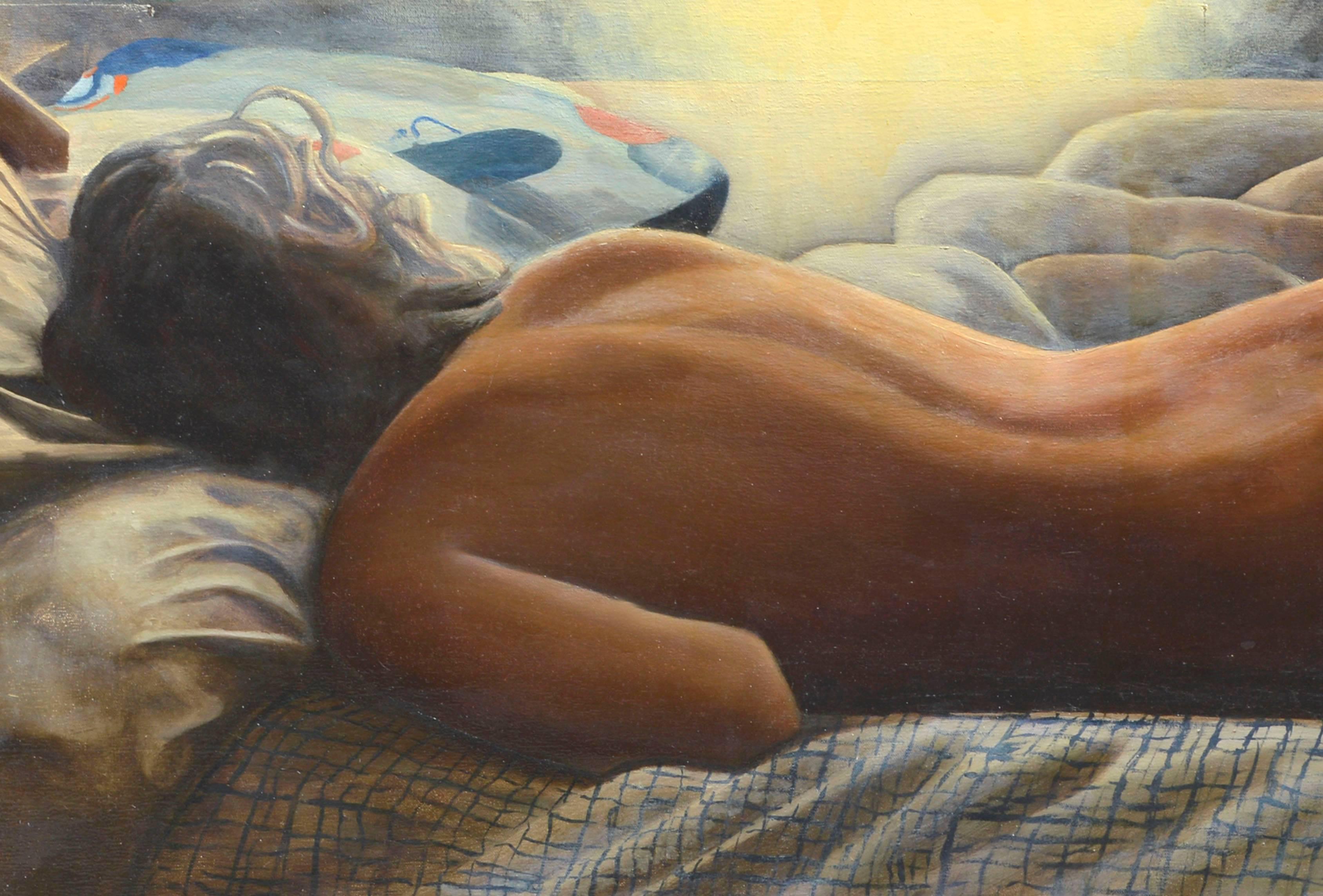Figura desnuda reclinada a la luz de la mañana - Painting de Elliot