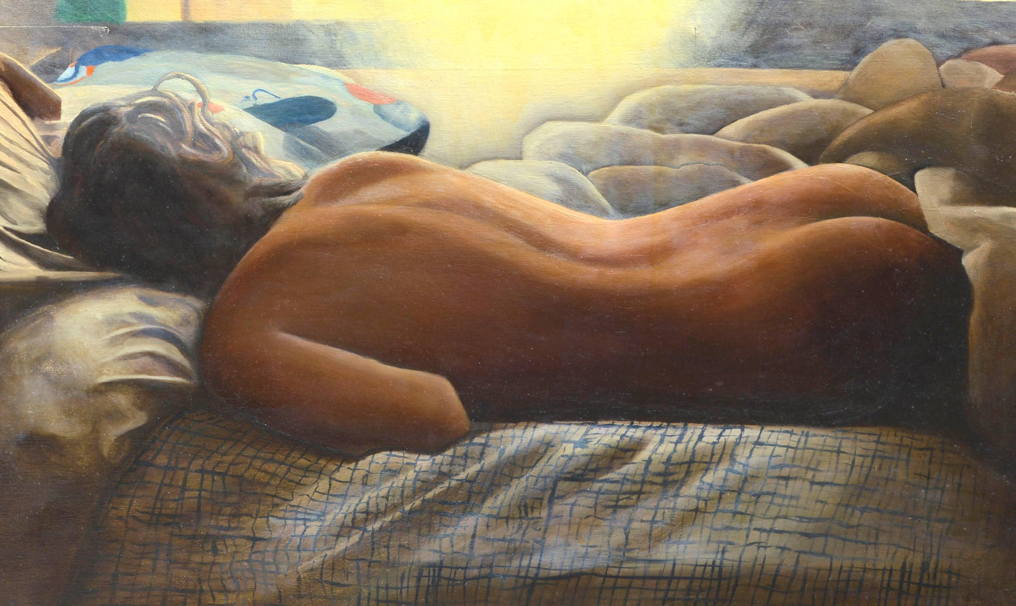 Figura desnuda reclinada a la luz de la mañana - Painting realista estadounidense de Elliot