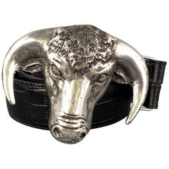 ELLIOT RODHES Size 34 Embossed Black Leather Belt