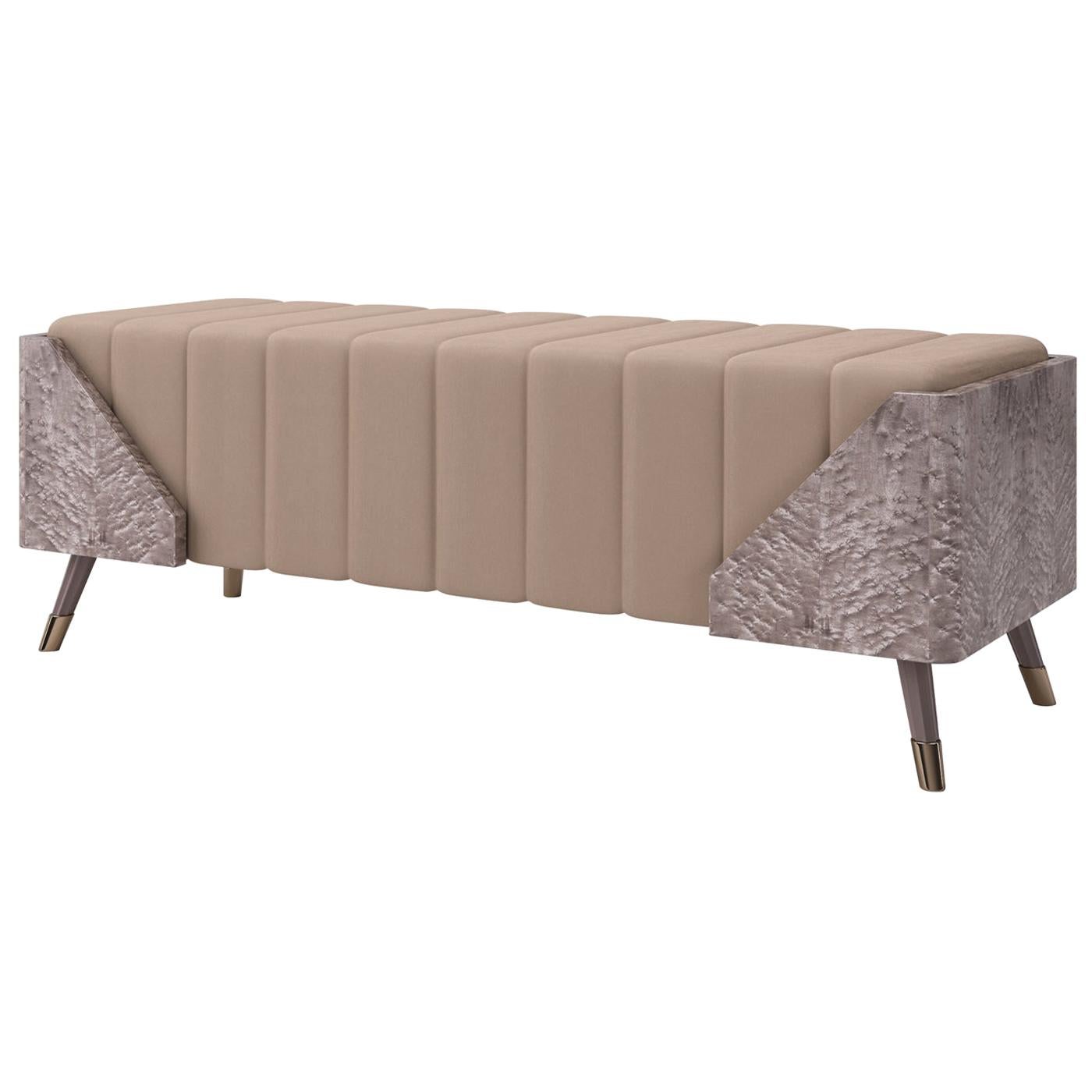 Elliot Wood and Velvet Bench  For Sale