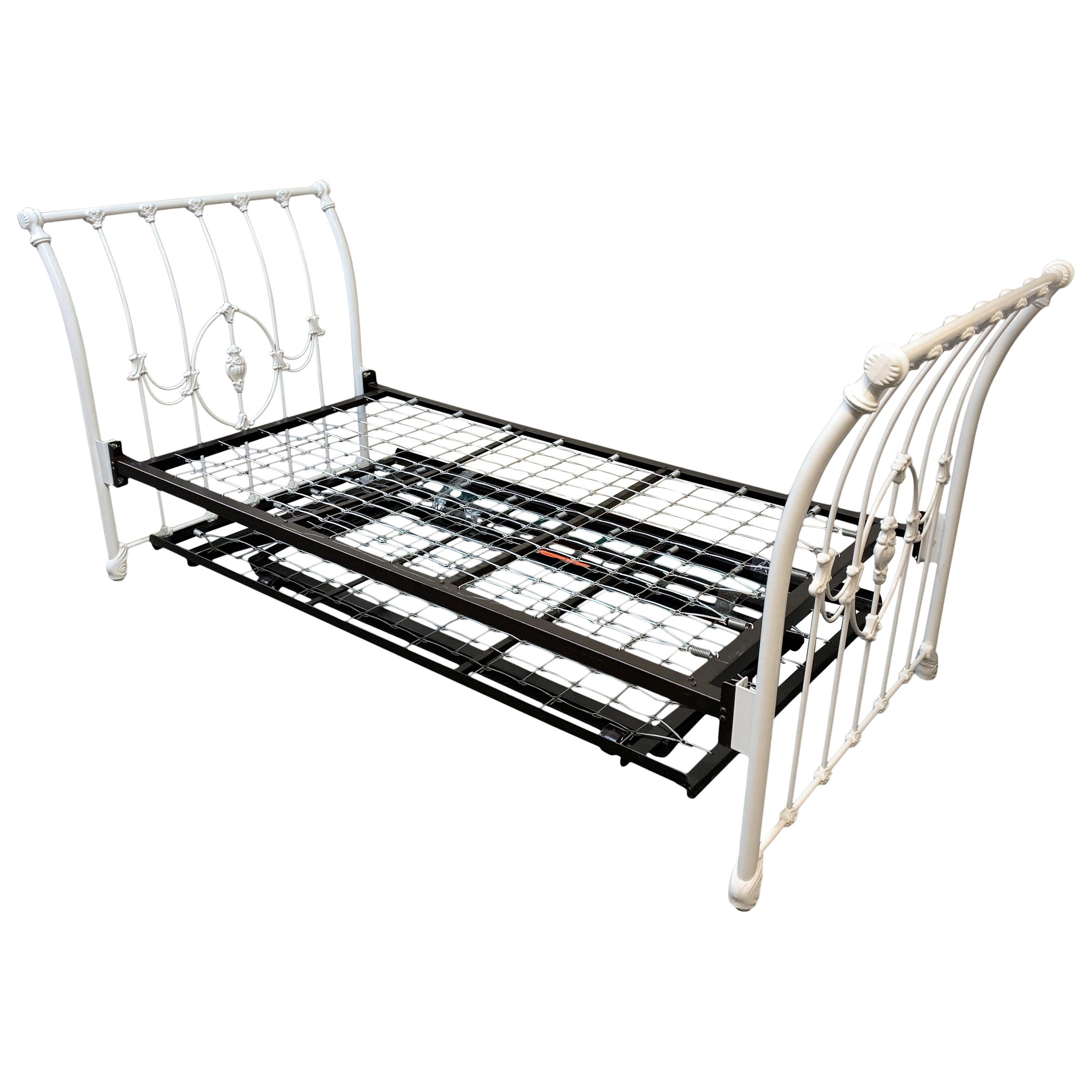 Elliot's Design, White Iron Twin Bed and Trundle For Sale