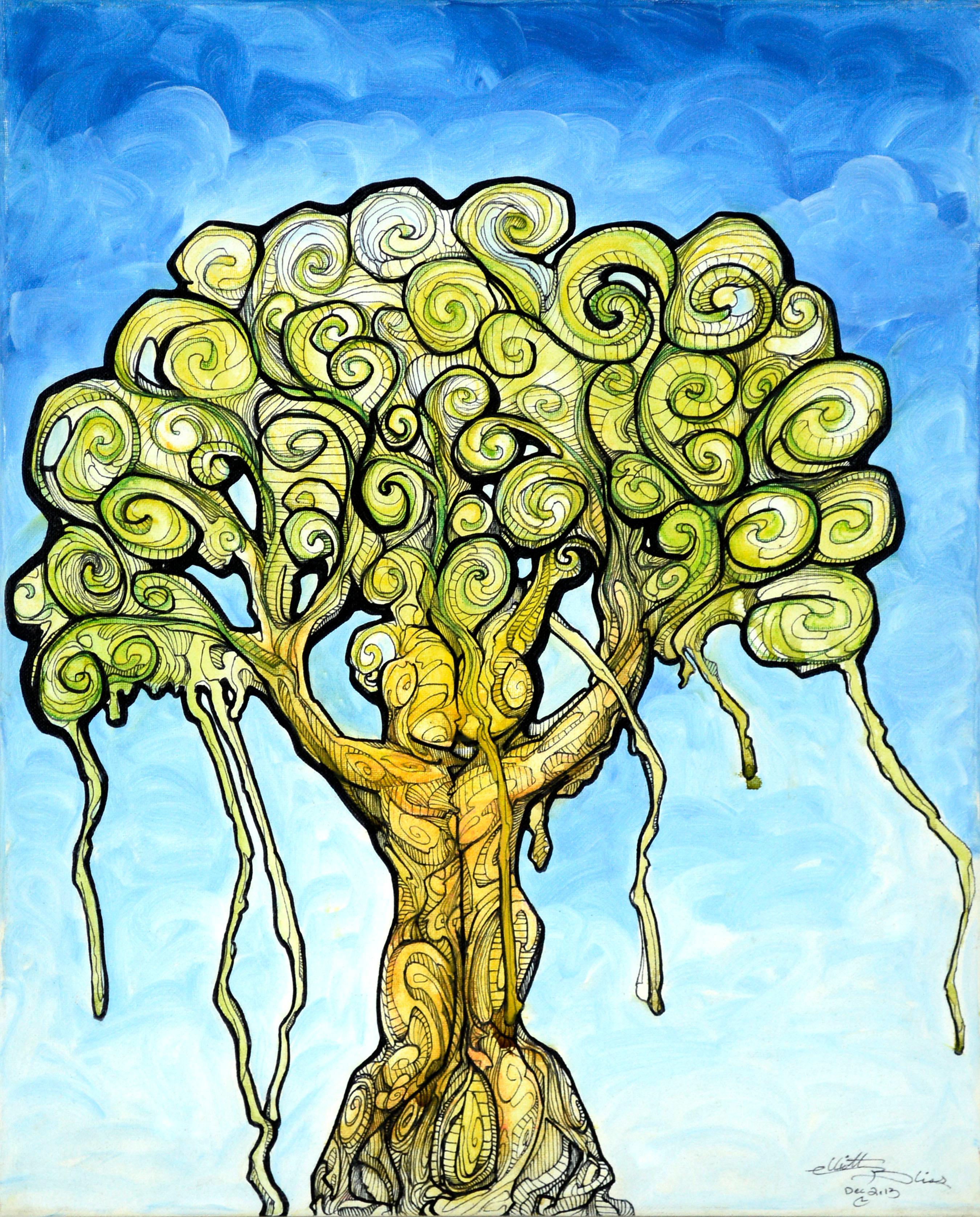 Tree People Embrace, Contemporary Visionary Figurative Abstract