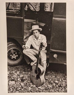 Bob Dylan, sitting on his equipment truck, Woodstock, New York, USA, 1968