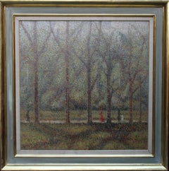 Antique Early Morning Hyde Park London - British 1920's Post Impressionist landscape art