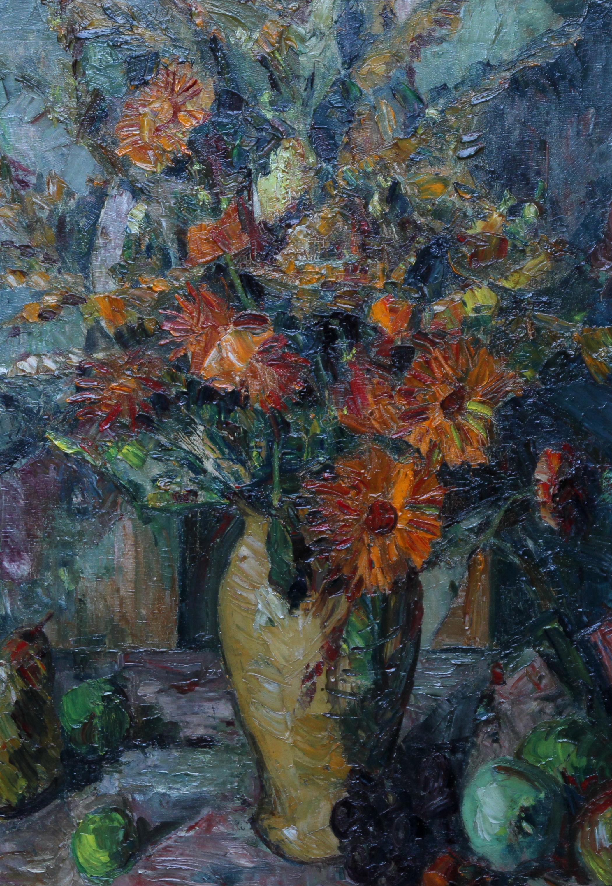 Bouquet de fleurs - Peinture à l'huile de style Cezanne post-impressionniste britannique des années 20  - Post-impressionnisme Painting par Elliott Seabrooke