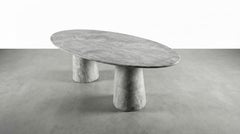 Ellips Silver Travertine Stone Dining Table, Silver Marble Oval Table