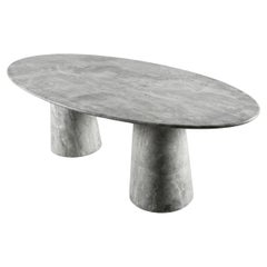 Ellips Silver Travertine Stone Dining Table, Silver Marble Oval Table