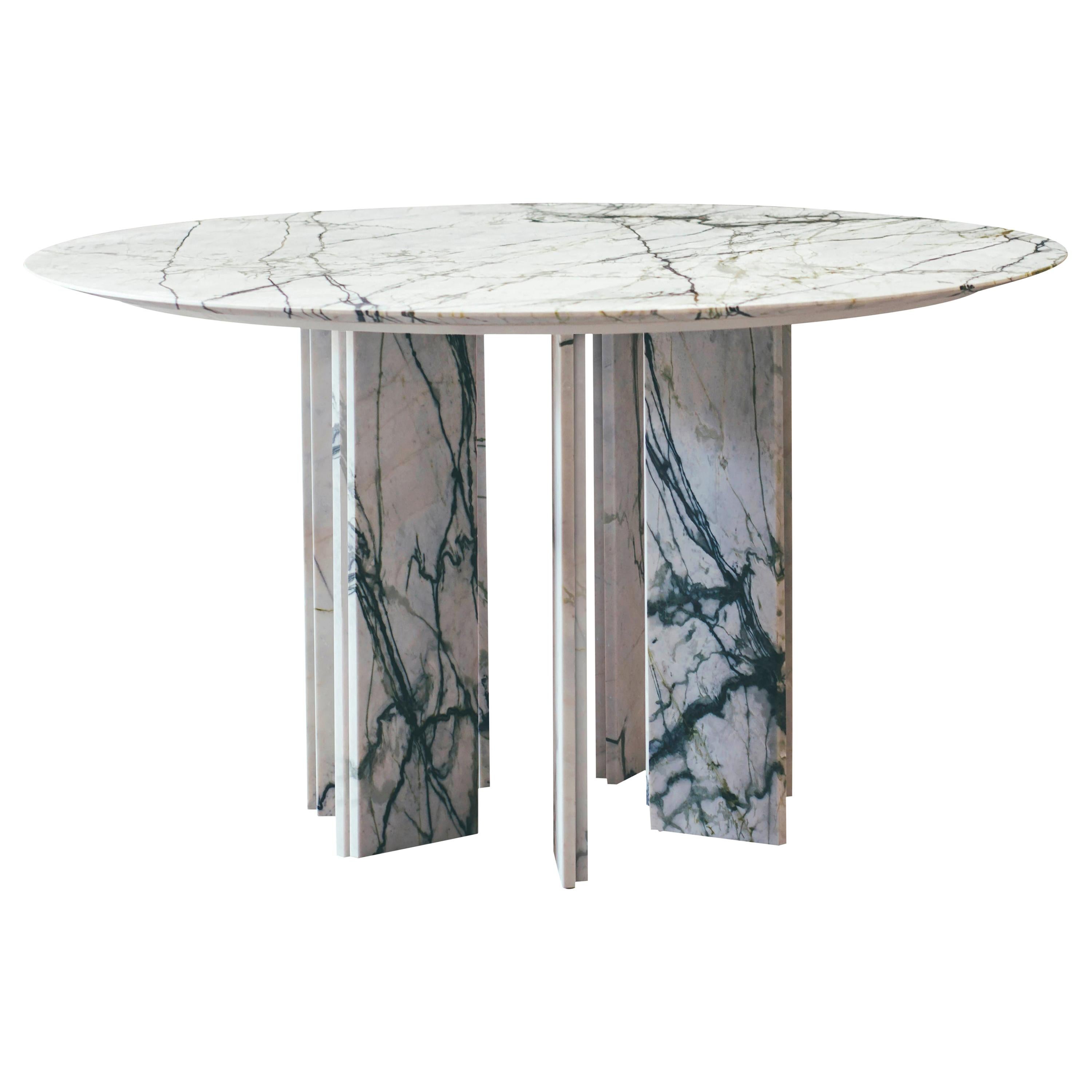 Contemporary oval ellipse dining table in marble, Belgium, Collectible piece For Sale