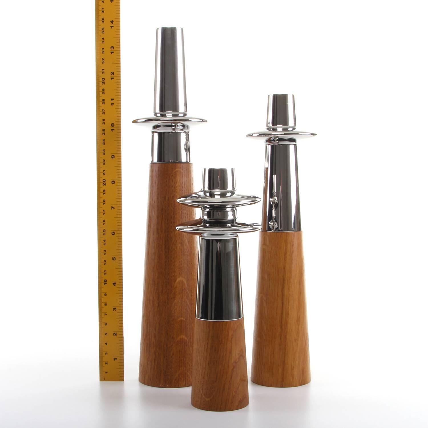 Oiled Ellipse Candleholder Set by Georg Jensen, 2012, Steel and Oak Candleholders