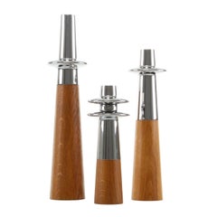 Retro Ellipse Candleholder Set by Georg Jensen, 2012, Steel and Oak Candleholders