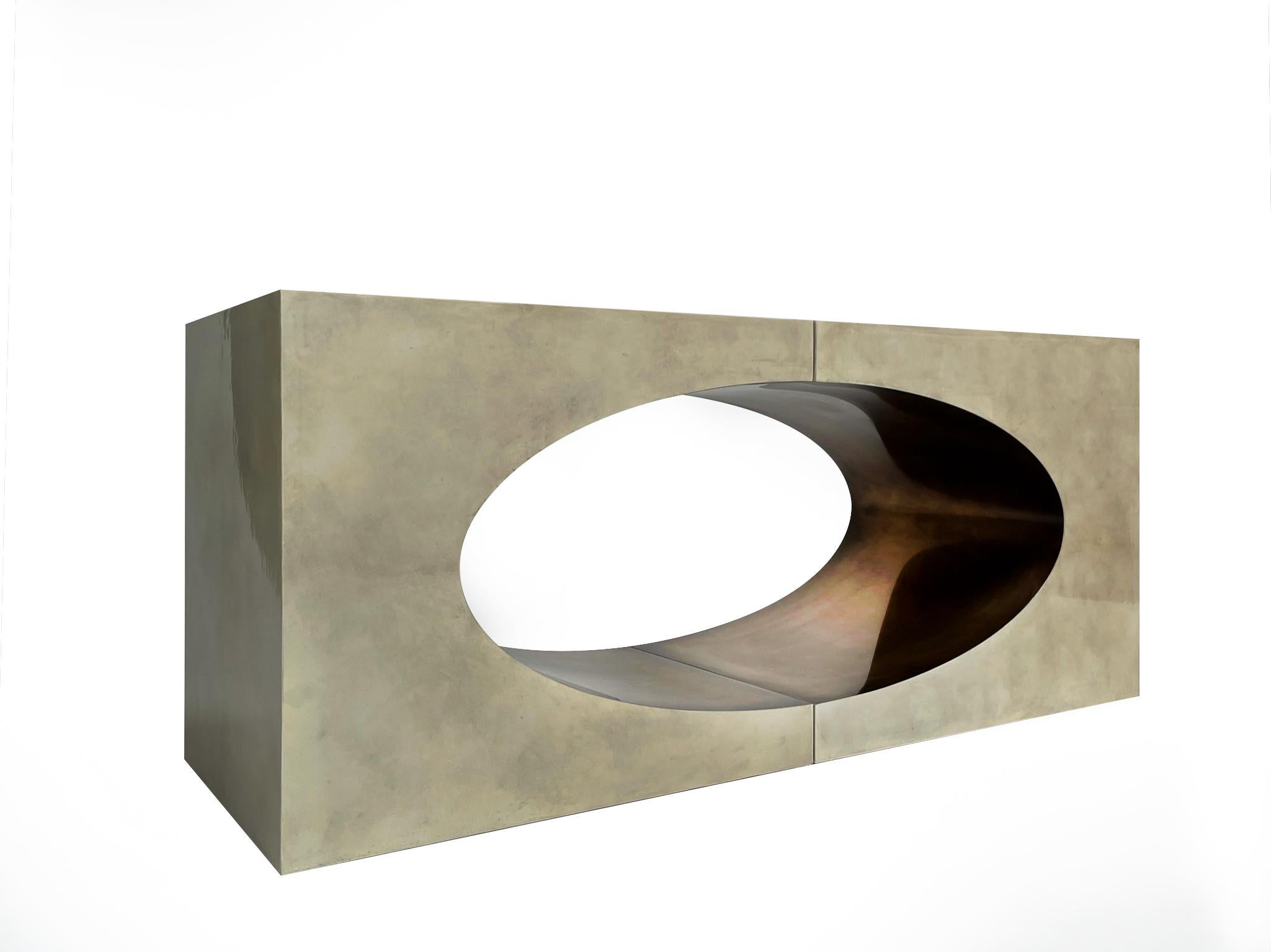 American Ellipse Cocktail Table in Parchment and Bronze By Newell Design Studio For Sale