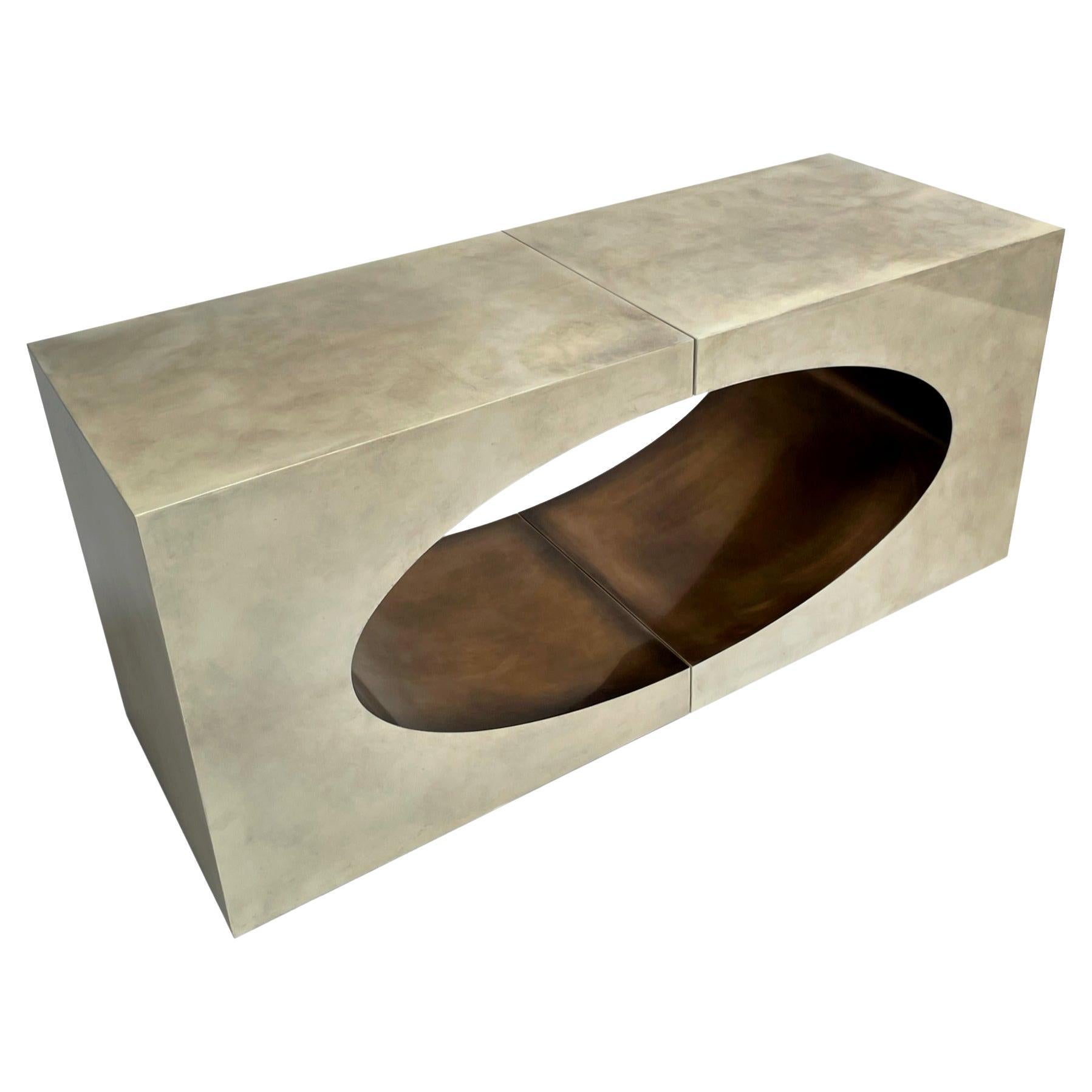 Ellipse Cocktail Table in Parchment and Bronze By Newell Design Studio For Sale