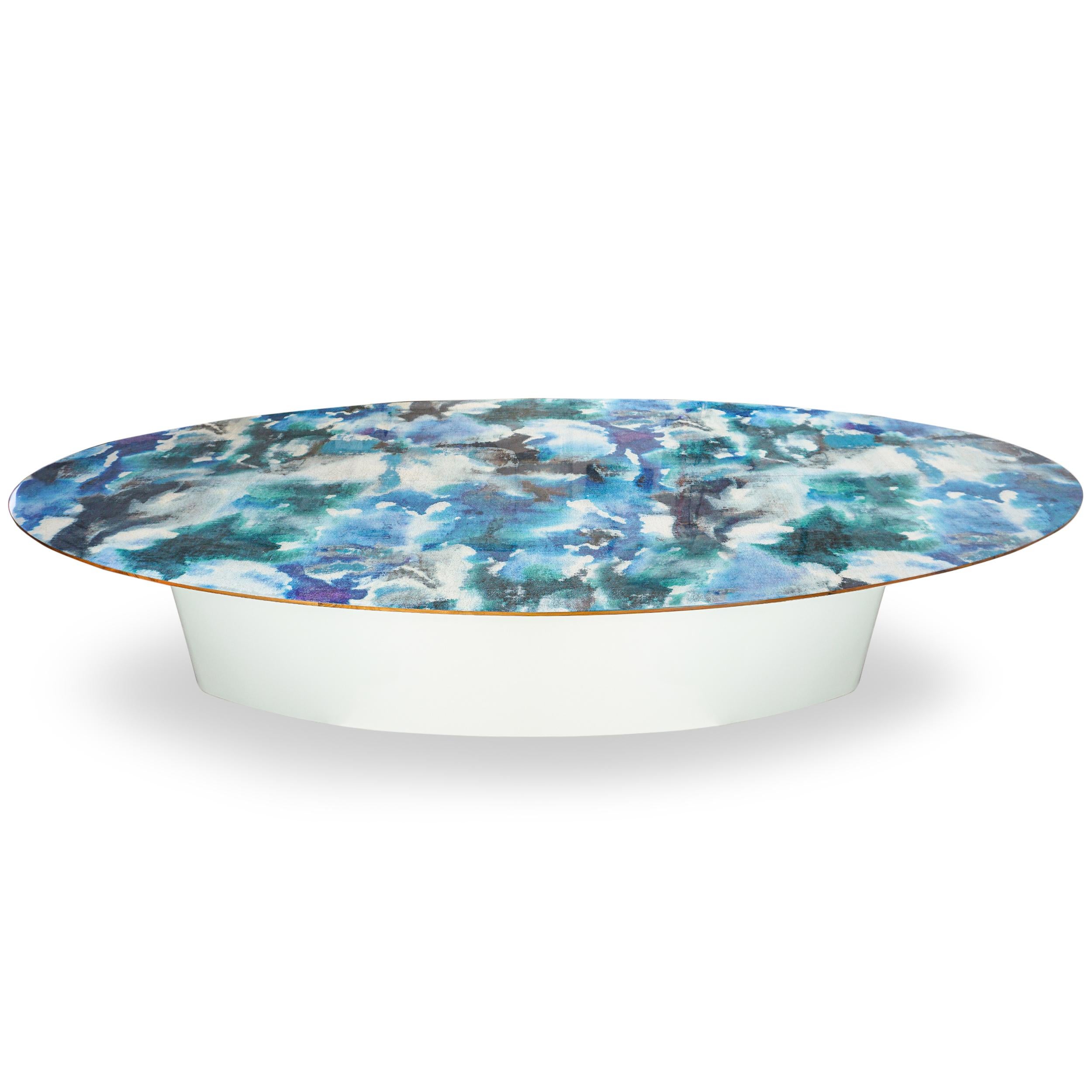 Ellipse Dining Table with Decorative Top Finished in Resin and Lacquered Base For Sale 3