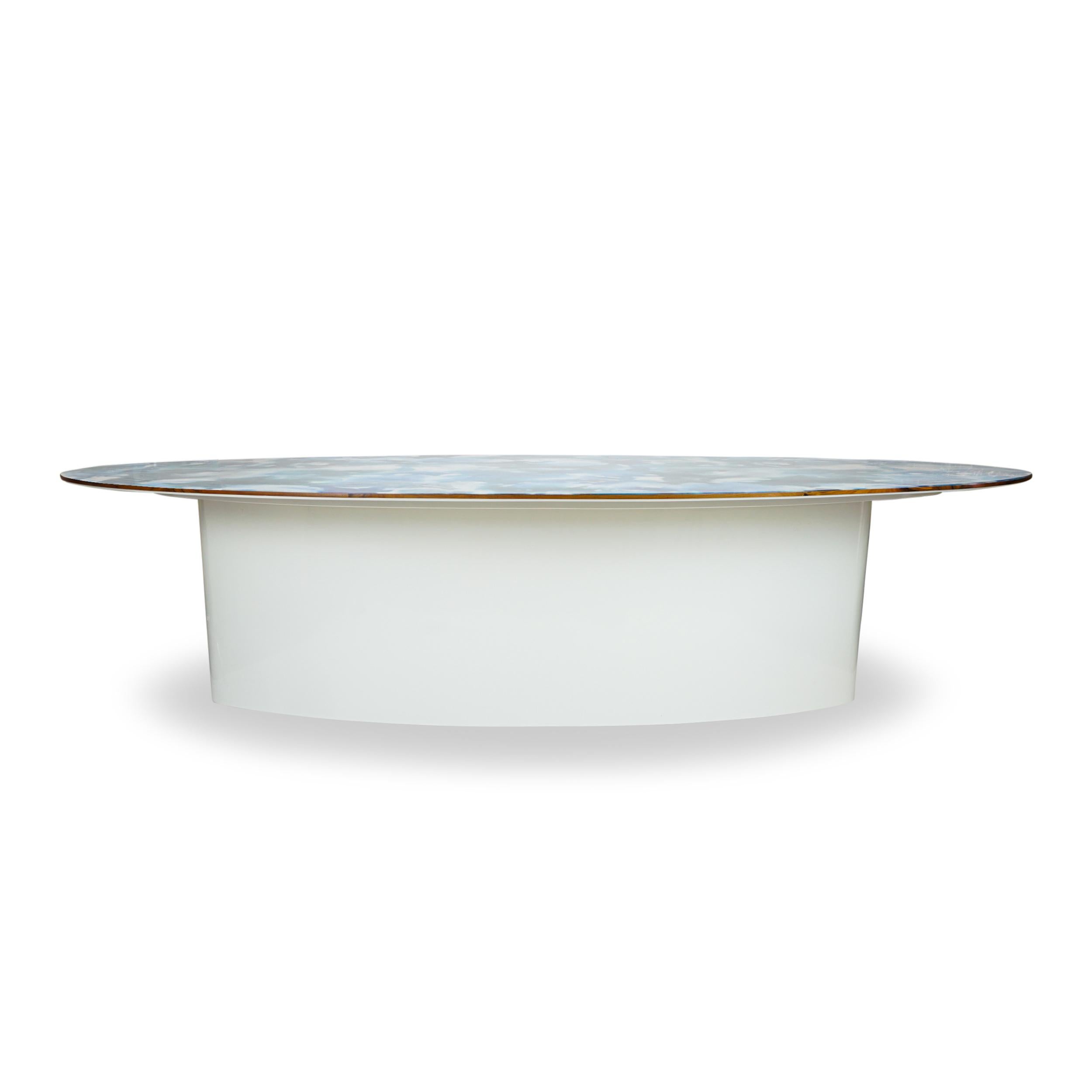 Ellipse Dining Table with Decorative Top Finished in Resin and Lacquered Base In New Condition For Sale In Greenwich, CT