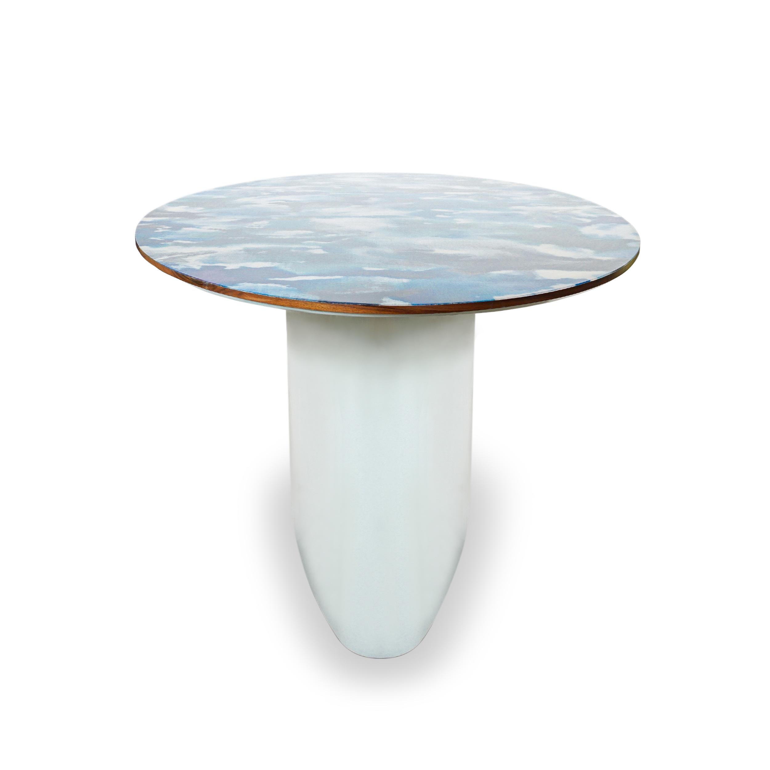 Maple Ellipse Dining Table with Decorative Top Finished in Resin and Lacquered Base For Sale