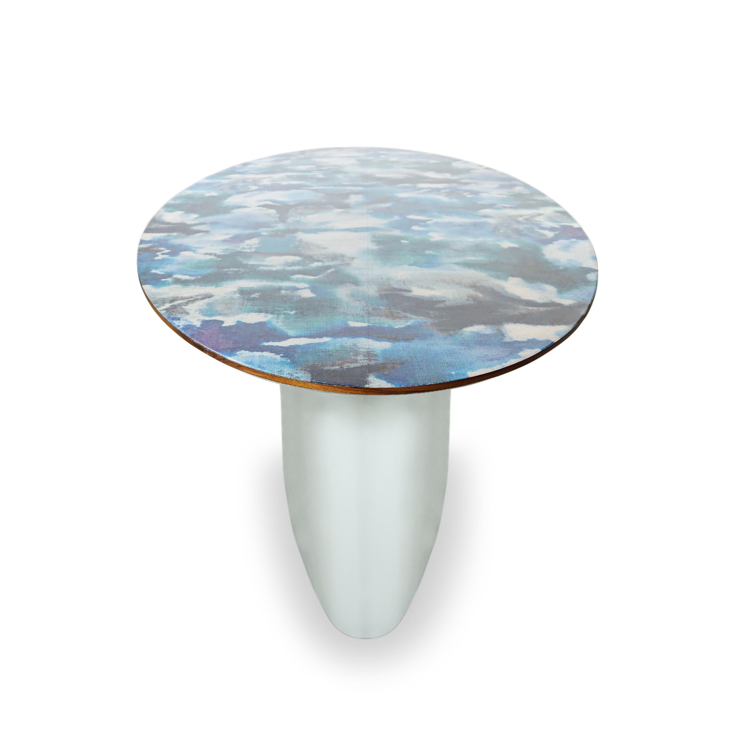 Ellipse Dining Table with Decorative Top Finished in Resin and Lacquered Base For Sale 1