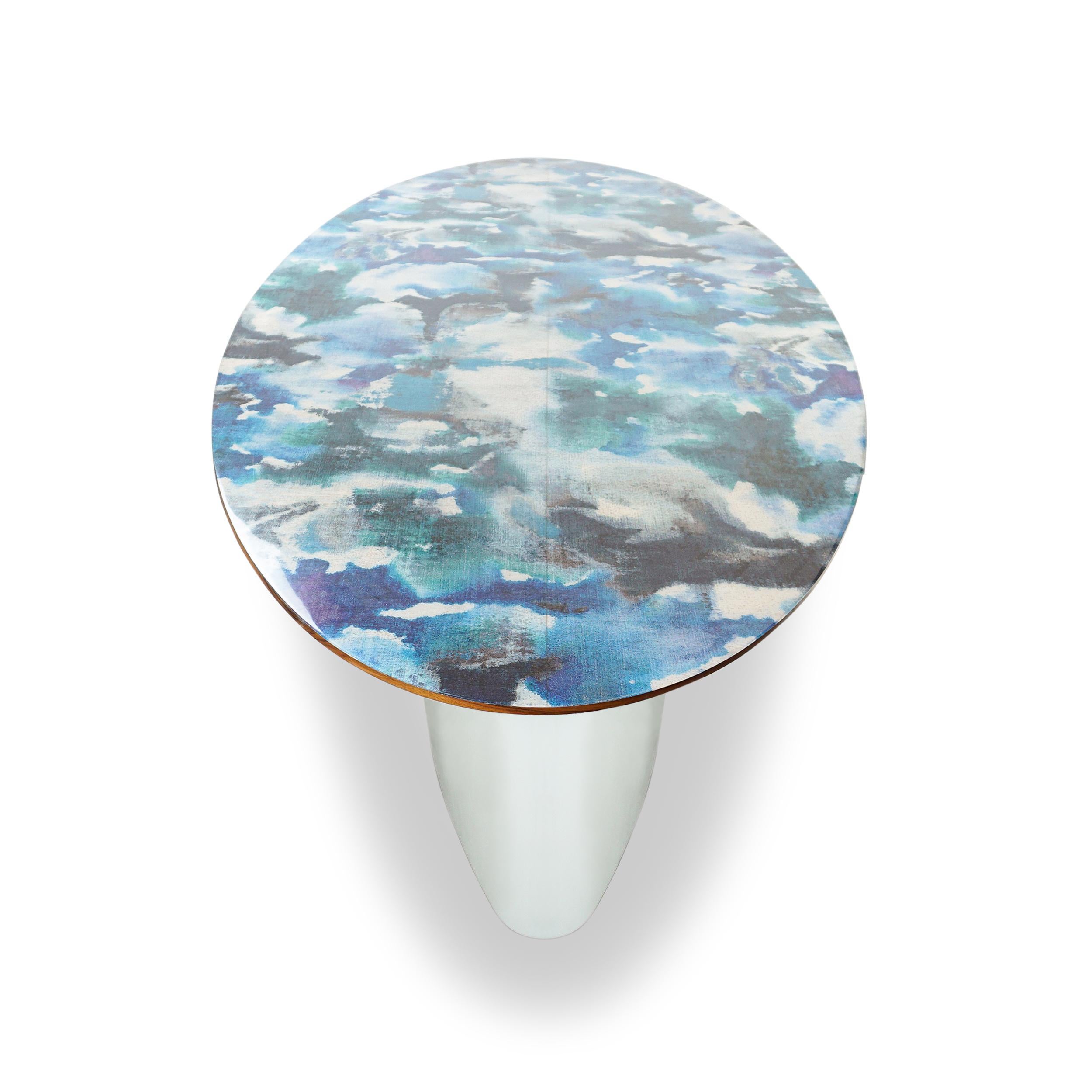 Ellipse Dining Table with Decorative Top Finished in Resin and Lacquered Base For Sale 2