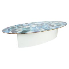 Ellipse Dining Table with Decorative Top Finished in Resin and Lacquered Base