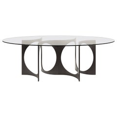 Ellipse Fuga Duo Dining Table in Cast Iron and Glass by Metamorphic Art Studio
