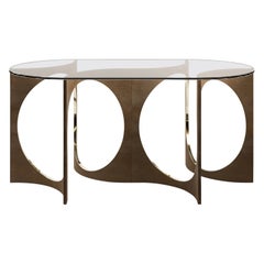 Consola Ellipse Patina Fuga con Tapa de Cristal by Metamorphic Art Studio
