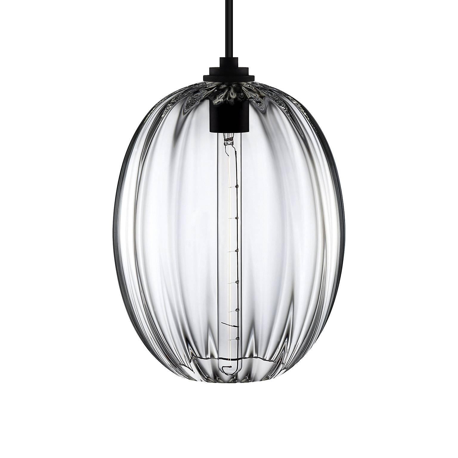 Ellipse Petite Chartreuse Handblown Modern Glass Pendant Light, Made in the USA In New Condition In Beacon, NY