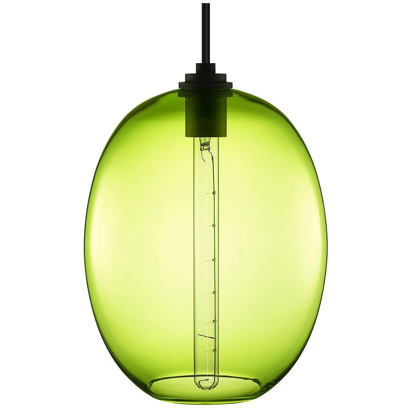 Ellipse Petite Chartreuse Handblown Modern Glass Pendant Light, Made in the USA