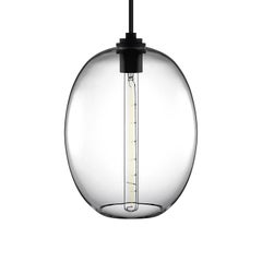 Lampada a sospensione moderna in vetro soffiato a mano Ellipse Petite Rose, Made in USA