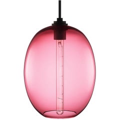 Petite lampe à suspension Ellipse en verre moderne soufflé à la bouche en forme de rose, fabriquée aux États-Unis