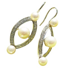 Ellipse Revoire 18kt White Gold Diamond & Akoya Pearl Earrings, 0.44ct 7 Grams
