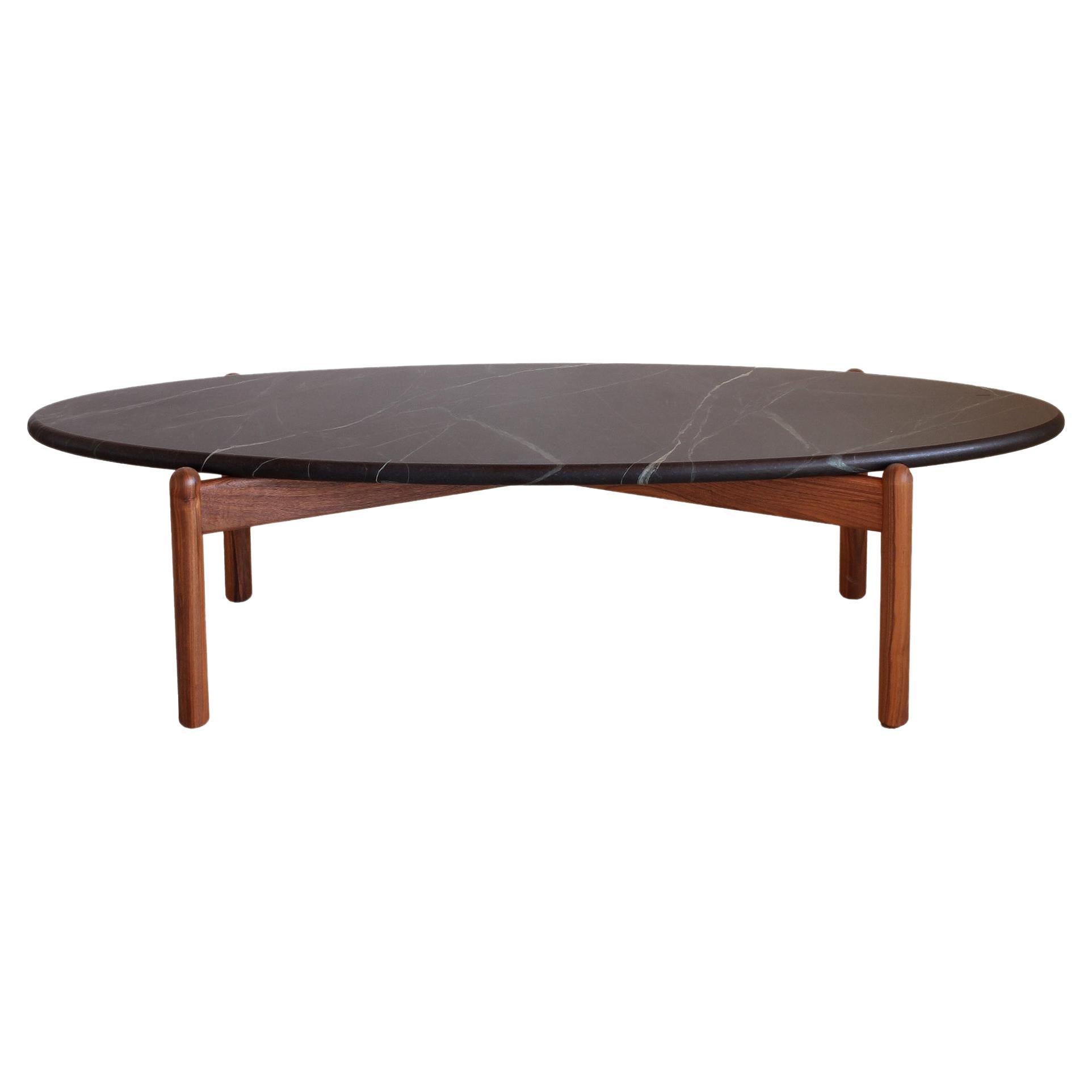 Ellipse Soapstone and Walnut Coffee Table by Elliott Marks