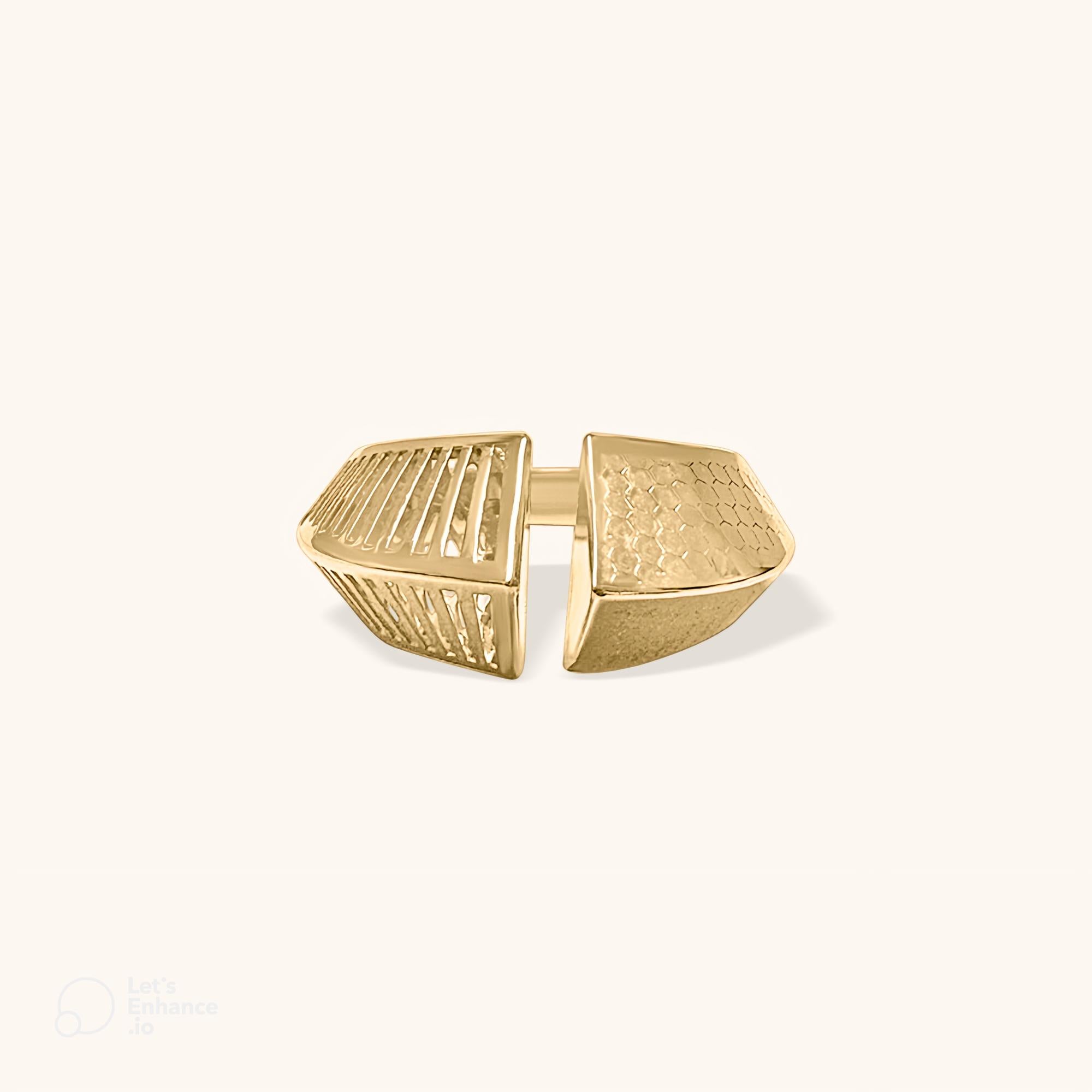 Women's or Men's Ellipsis 14K Solid Gold Open Ring – Statement Geometric Adjustable Fine Jewelry For Sale