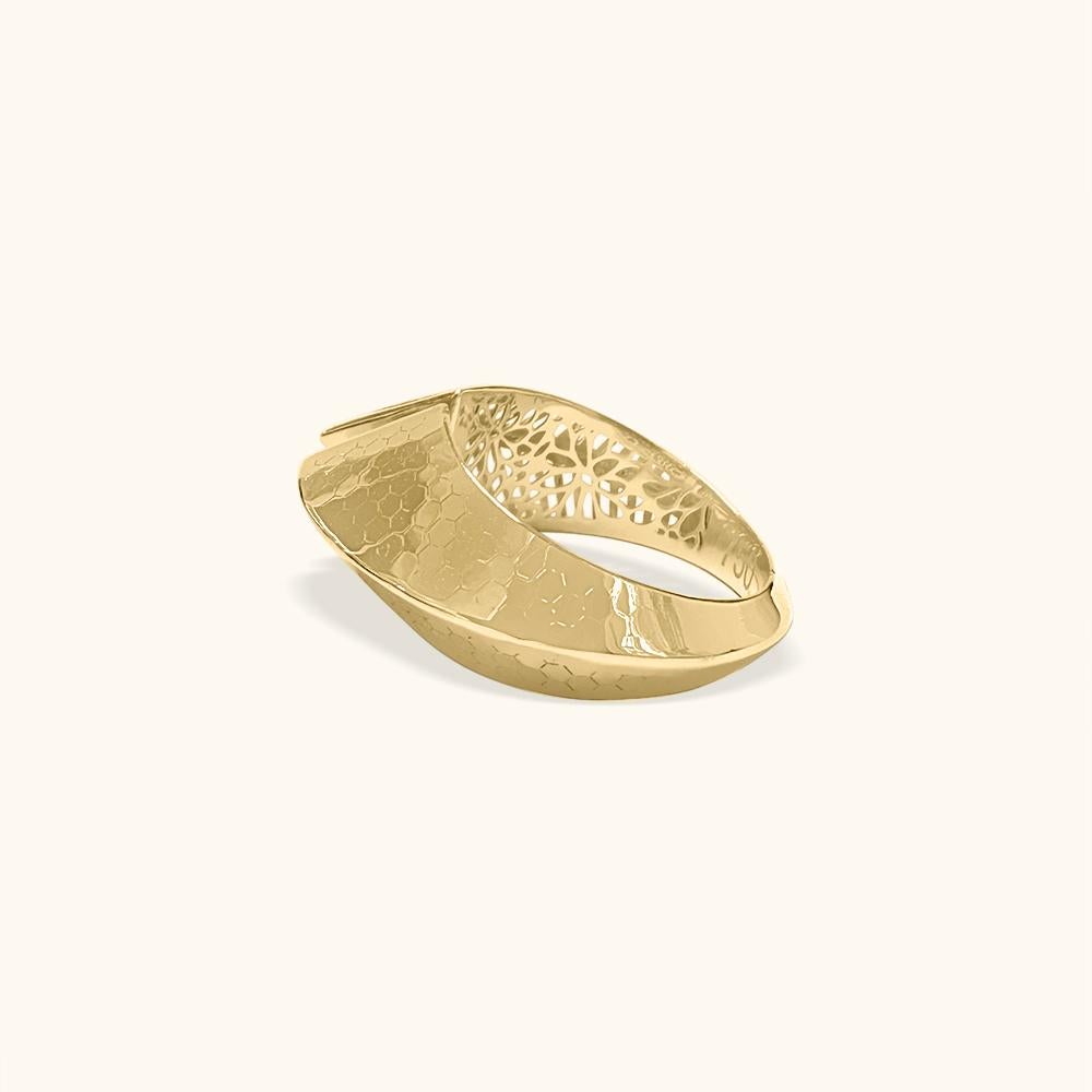 Ellipsis 14K Solid Gold Open Ring – Statement Geometric Adjustable Fine Jewelry For Sale 2