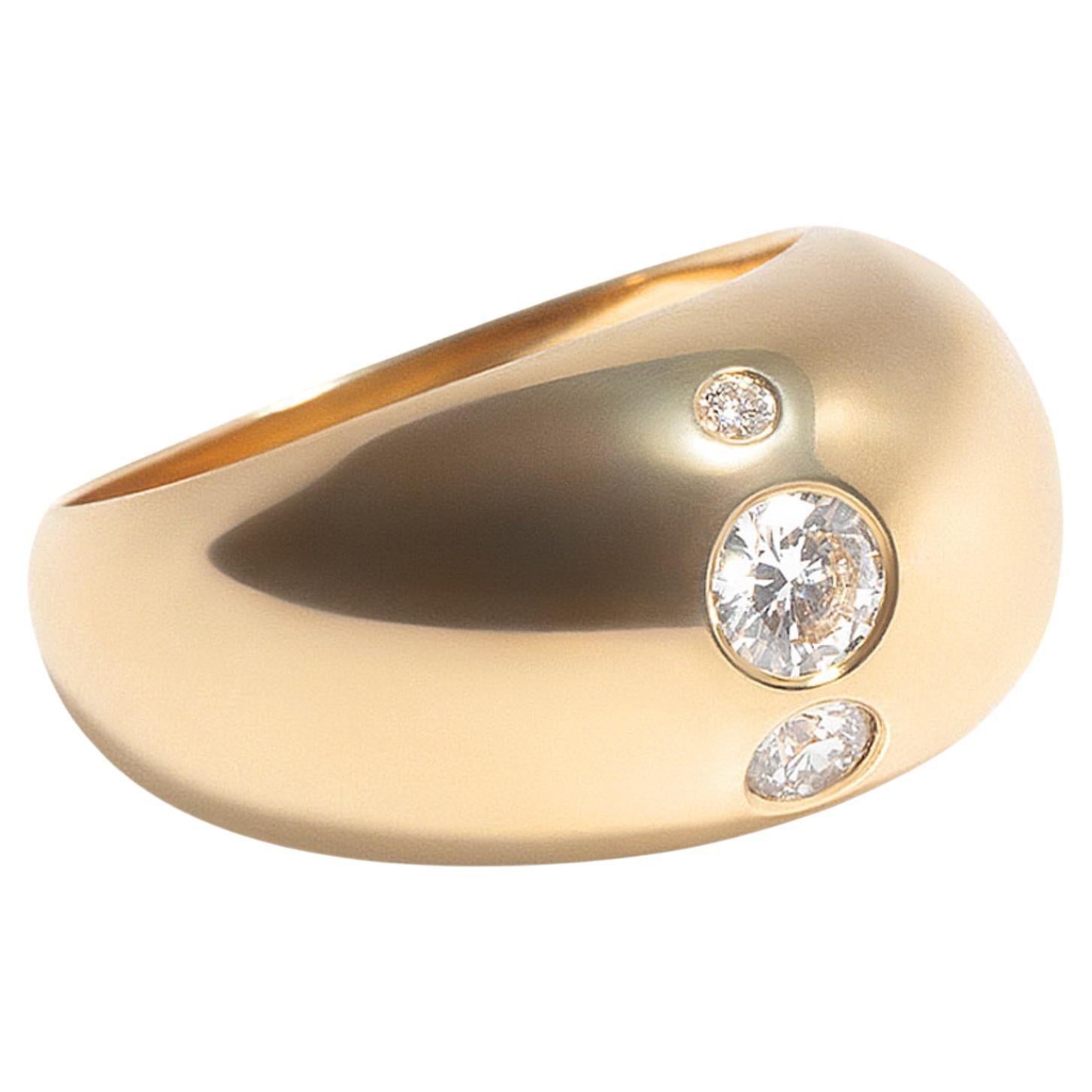 For Sale:  Ellipsis Dome Ring in 18k Yellow Gold and White Diamonds