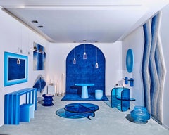 Elliptical Epoxy Resin Contemporary Breakfast Table in Gradient Blue by Facture