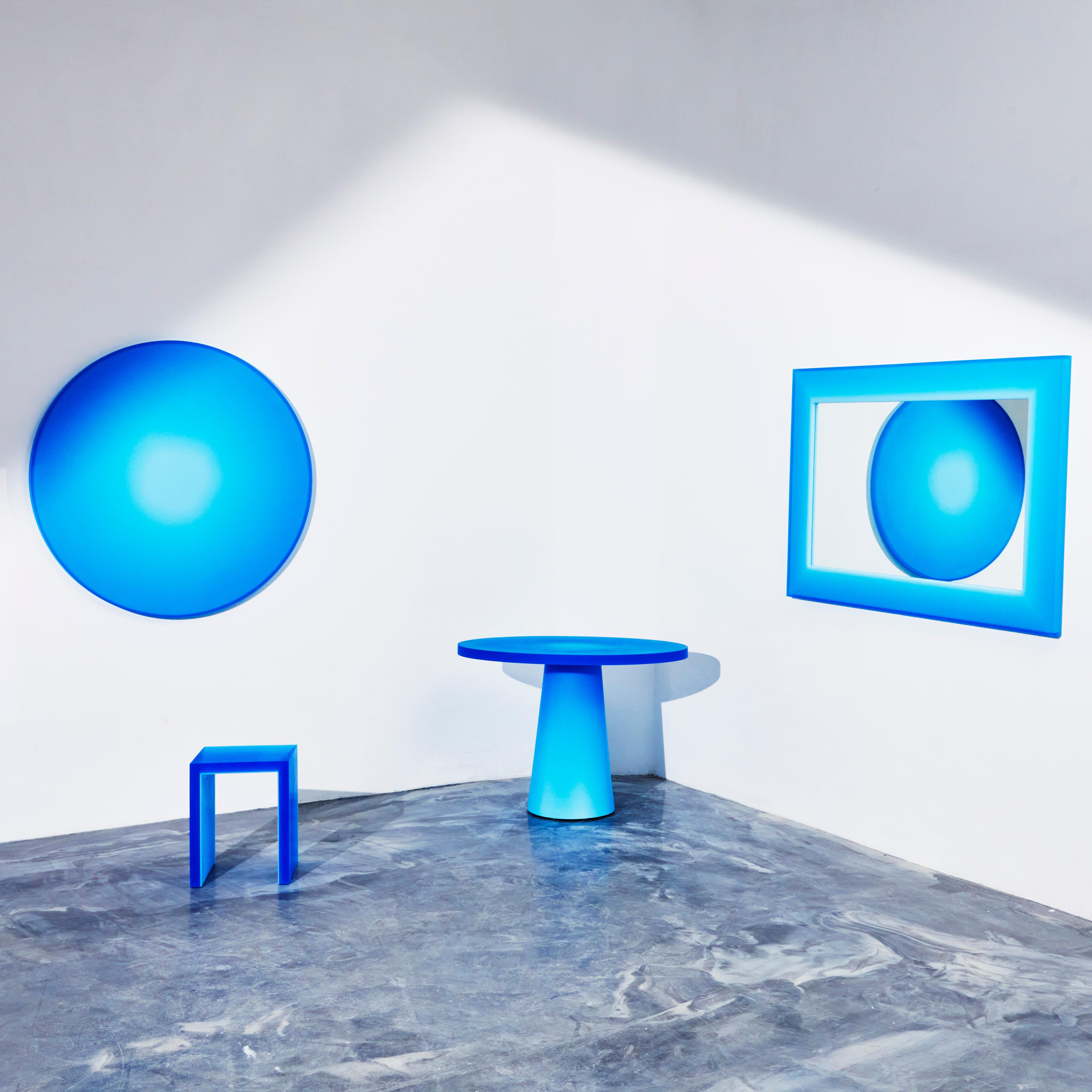 Metal Elliptical Epoxy Resin Contemporary Breakfast Table in Gradient Blue by Facture For Sale