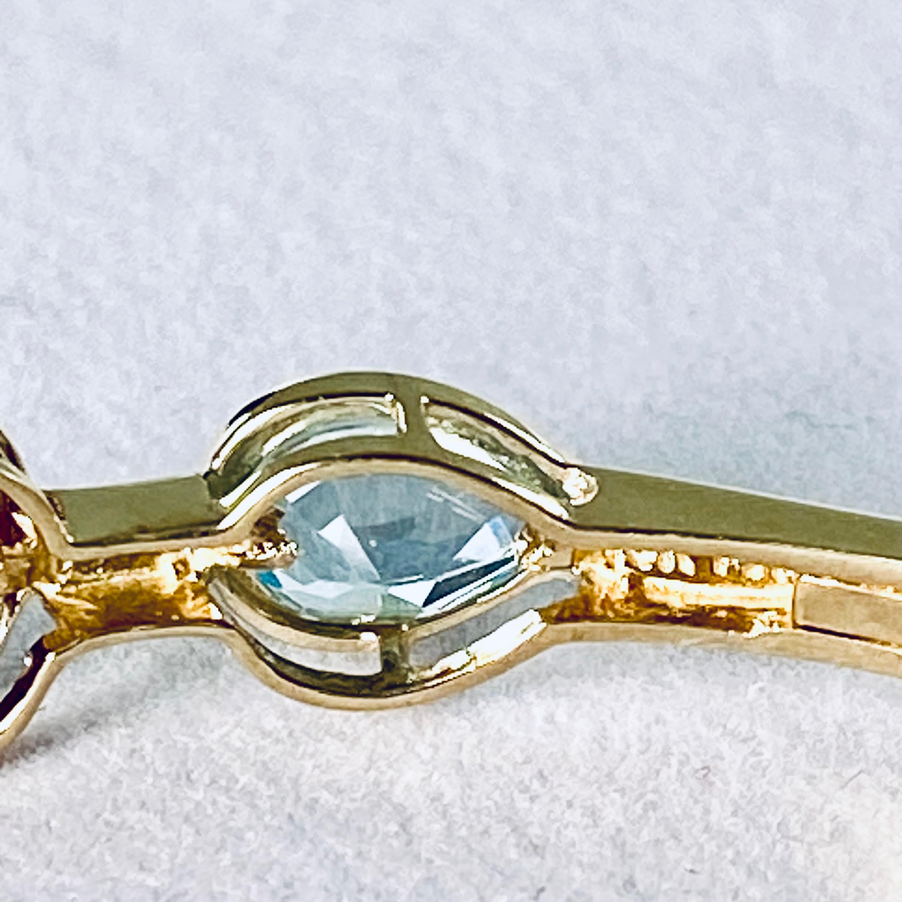 Elliptical Hinged Vintage Yellow Gold Multi Color Gemstone Bangle Bracelet 2